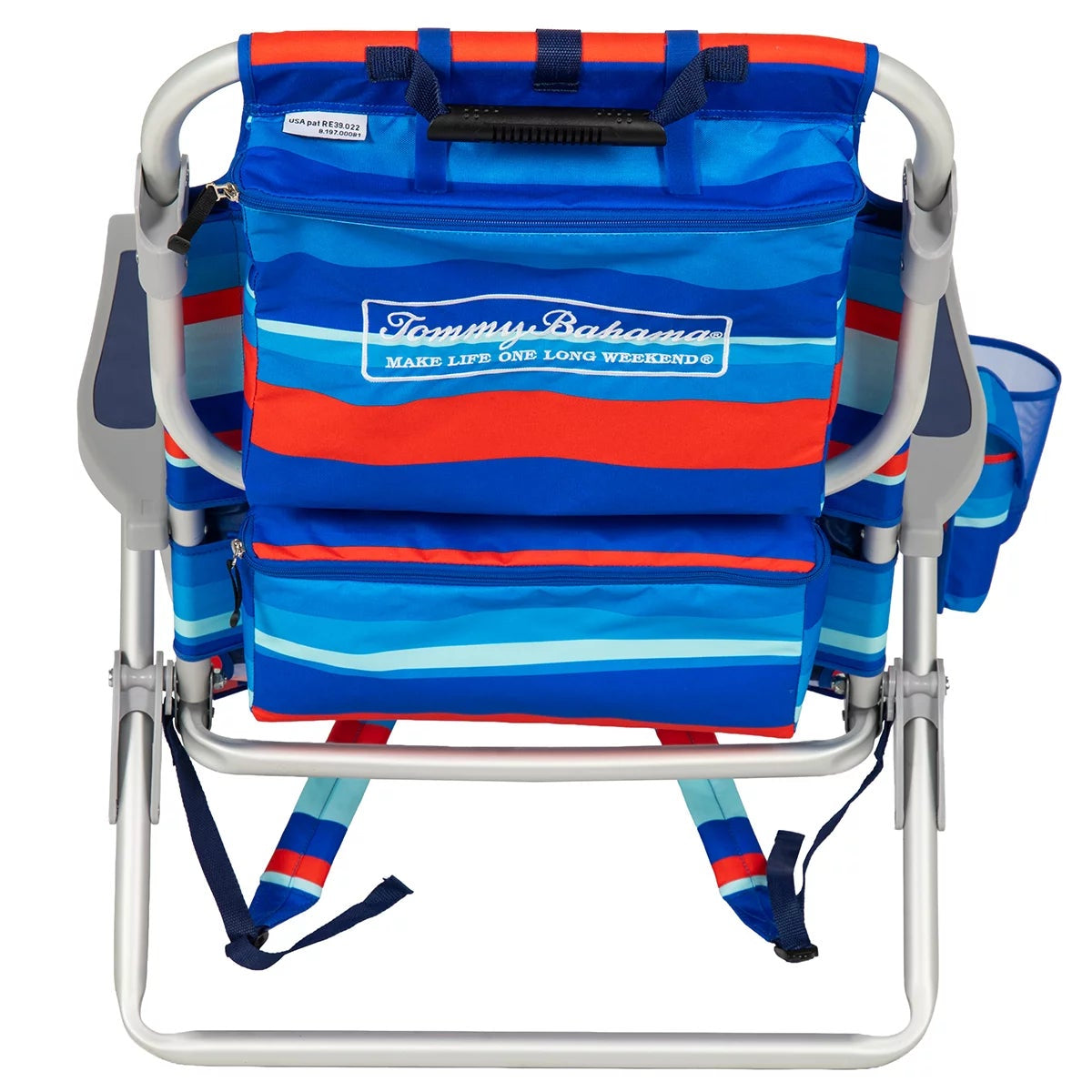 Tommy Bahama 5 Position Folding Backpack Beach Chairs Red Blue Stripe 2 Pack