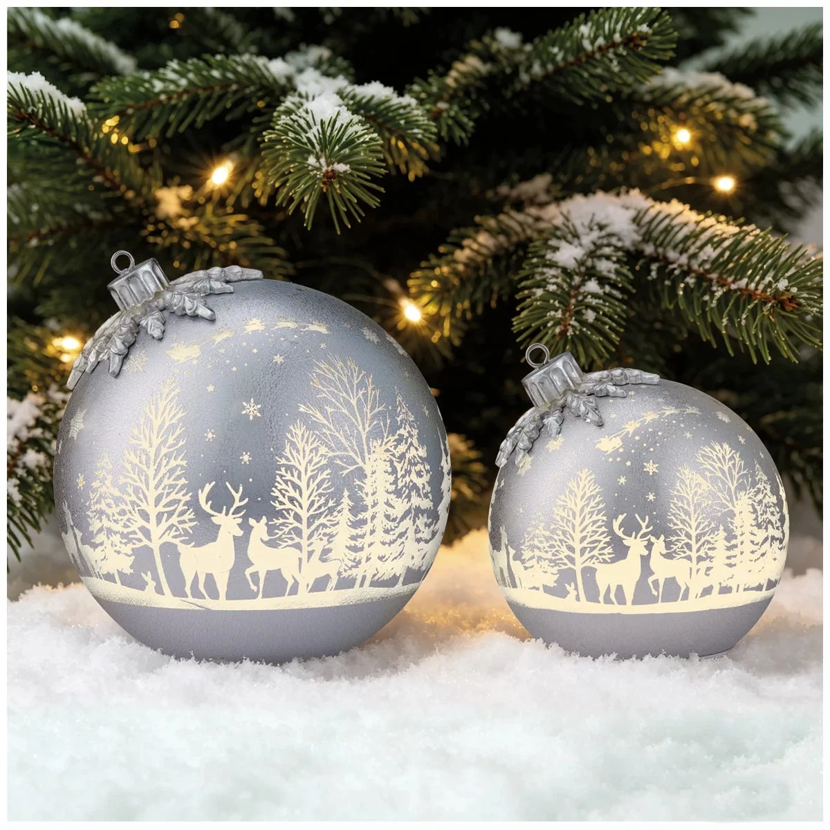 Seasonal Rotating Glass Balls 2pc Silver LED Christmas Holiday Home Decor