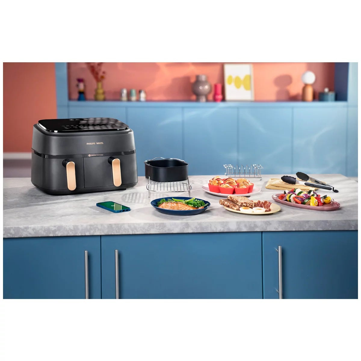 Philips 9L Dual Basket Air Fryer XXL NA352/00 Rapid Air Plus 8 Presets Black