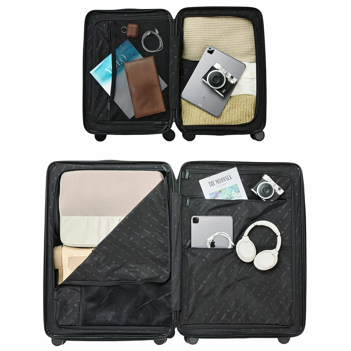 Globite 2 Piece Luggage Set Black With 4 Piece Packing Cube