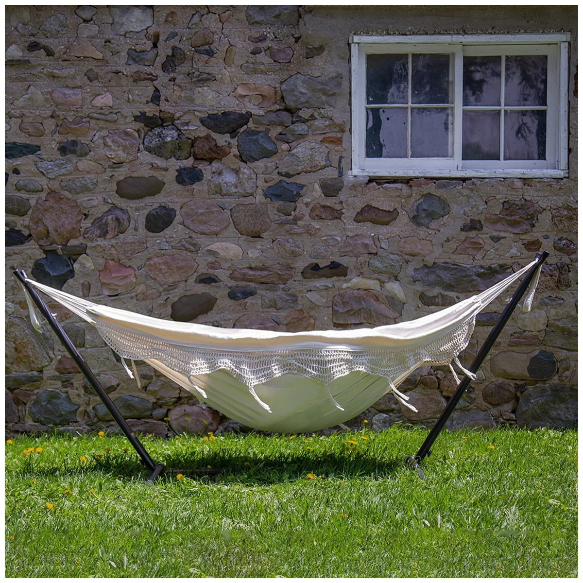 Vivere Cotton Double Hammock with Steel Stand Natural 204kg
