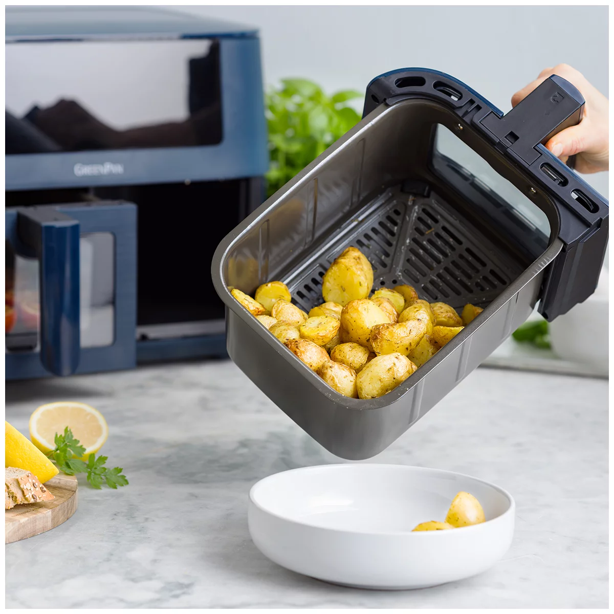 GreenPan Bistro Airfryer 2 basket CC009332-001 Oxford Blue Free Shipping