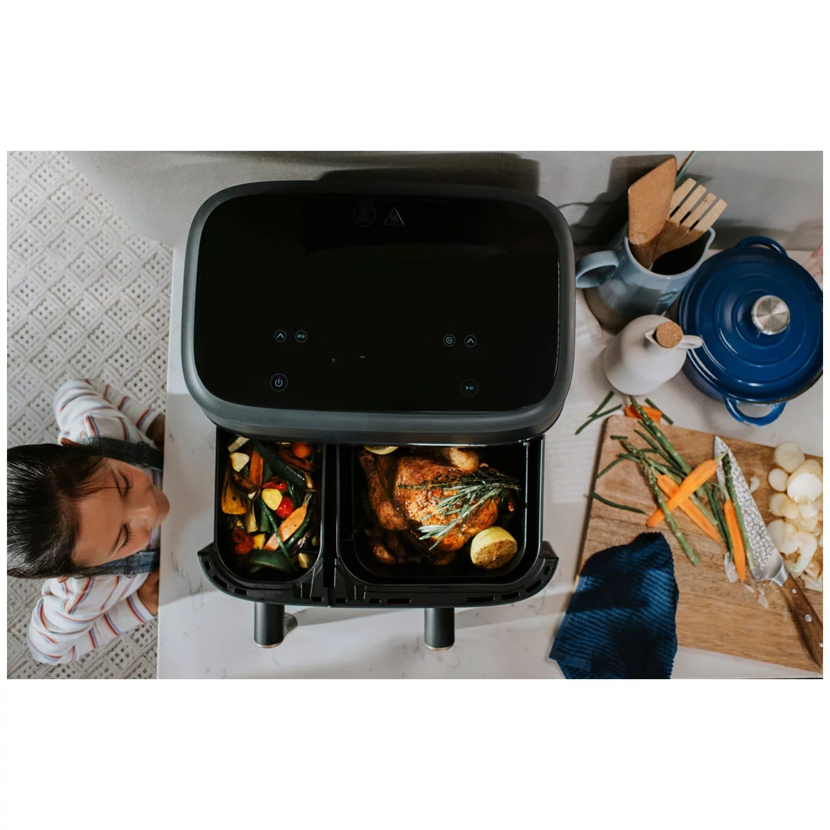 Philips 9L Dual Basket Air Fryer XXL NA352/00 Rapid Air Plus 8 Presets Black