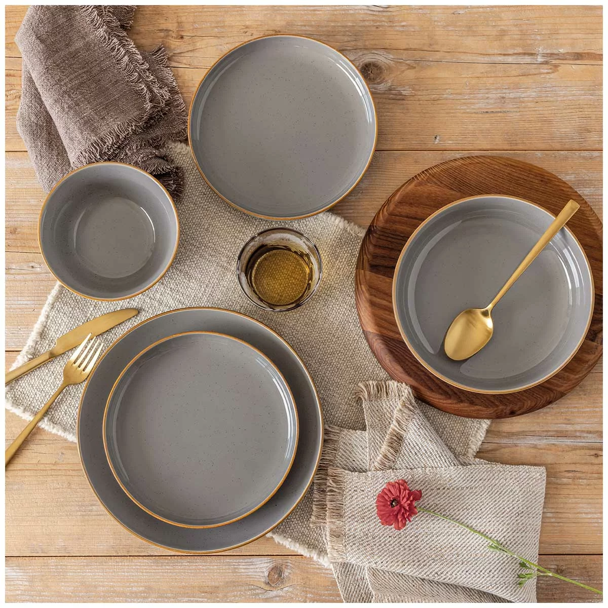 over&back Options 16 Piece Stoneware Dinner Set Dark Grey Microwave Safe