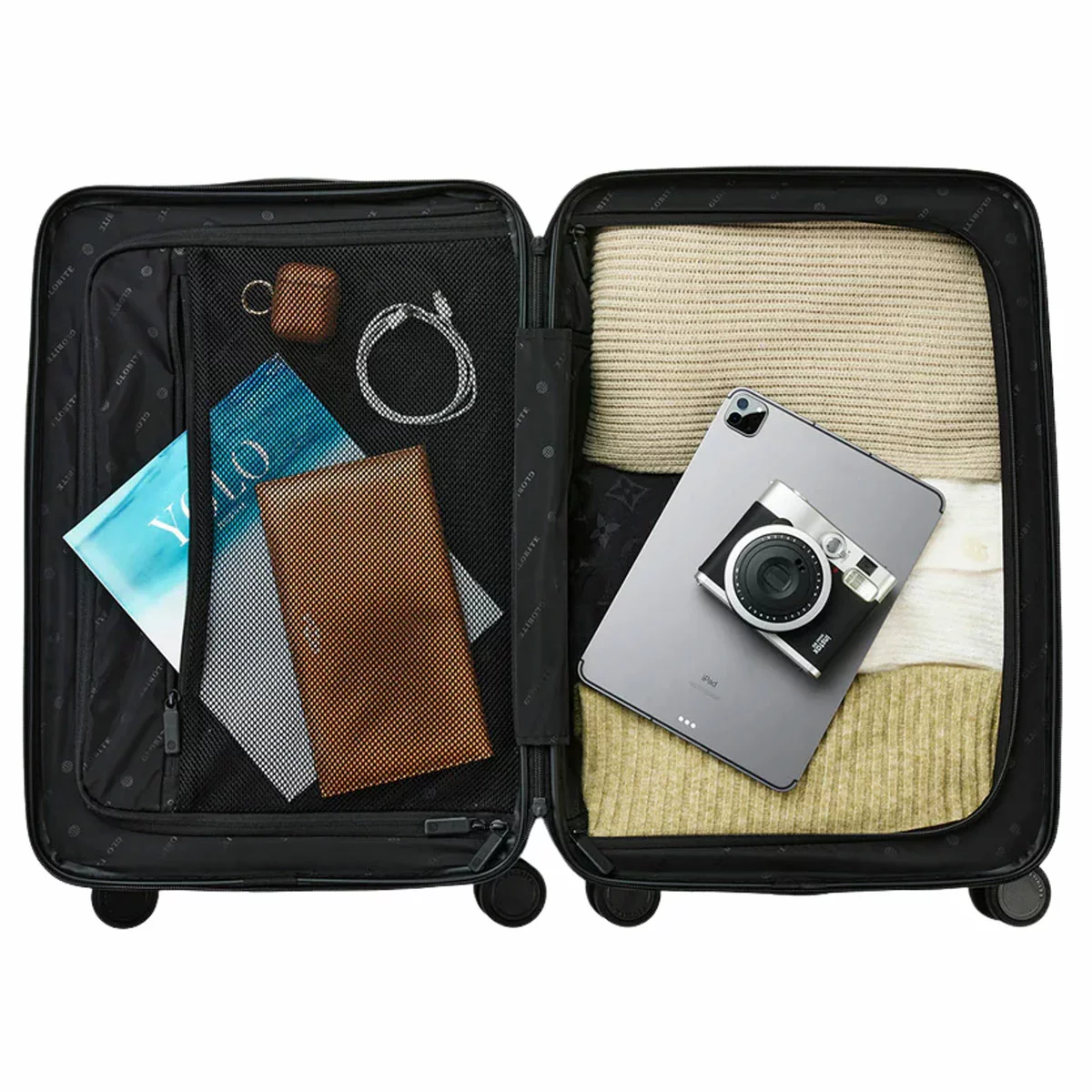 Globite 2 Piece Luggage Set Black With 4 Piece Packing Cube