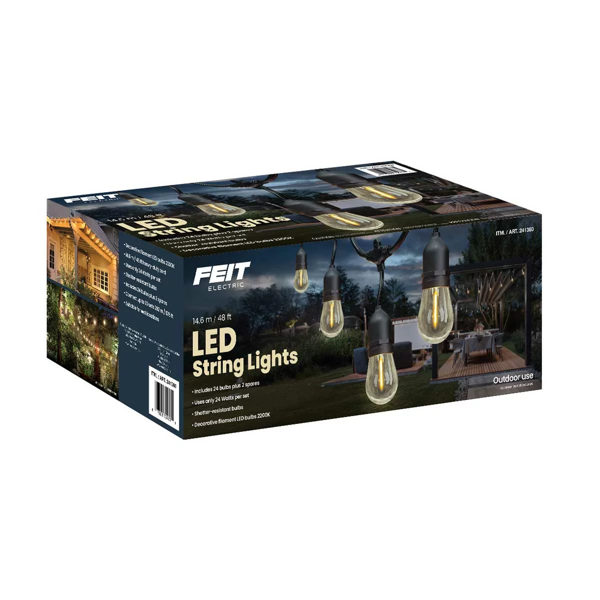 Feit Electric 14.6m LED Filament String Lights Outdoor Patio Garden Lighting