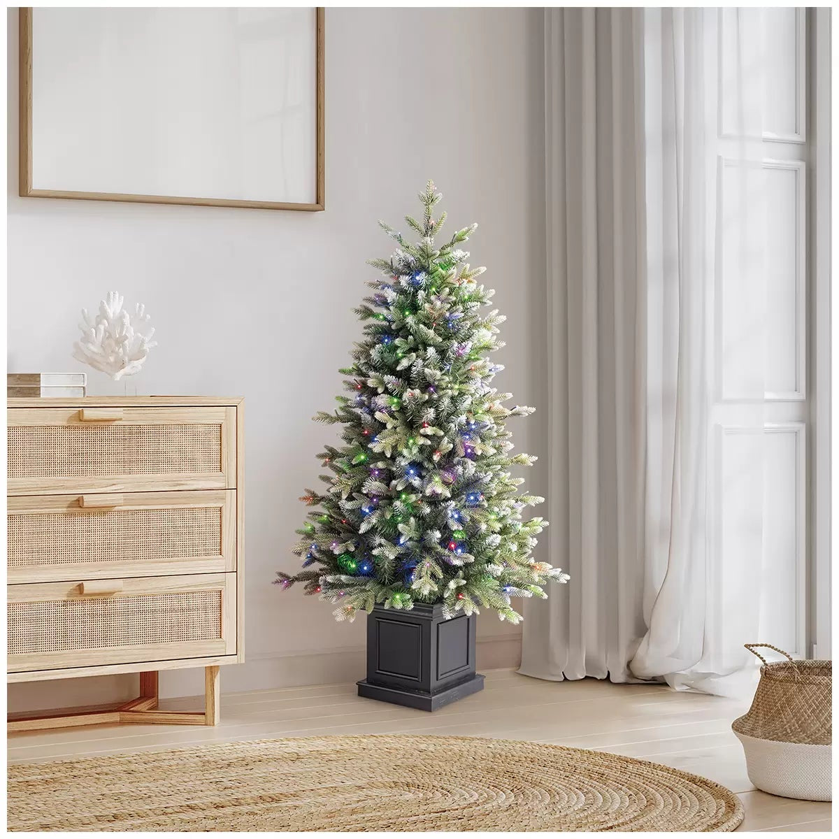 Pre-Lit Frosted Potted Christmas Tree 1.37m 200 LED Colour Changing