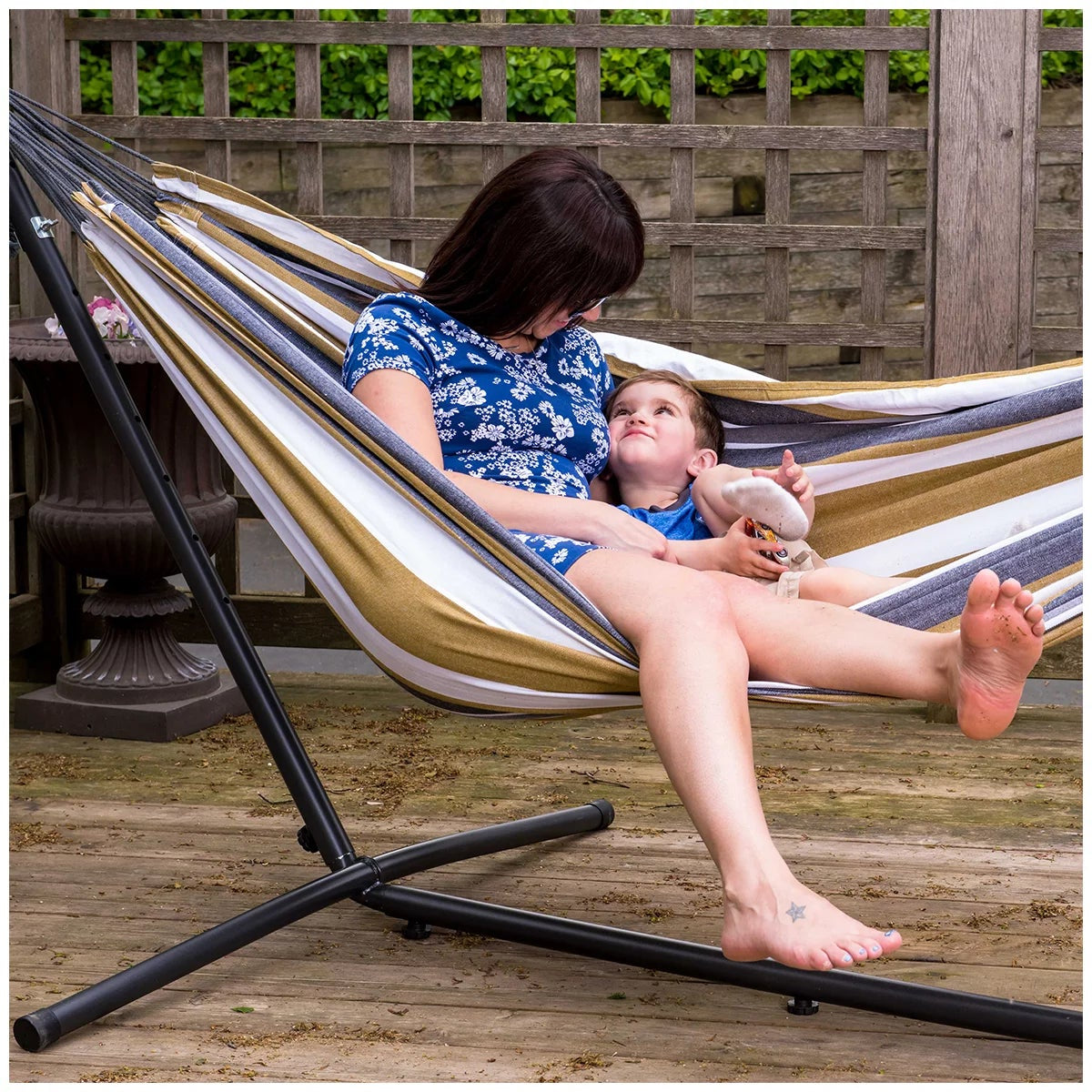 Vivere Cotton Double Hammock with Steel Stand Desert Moon 204kg