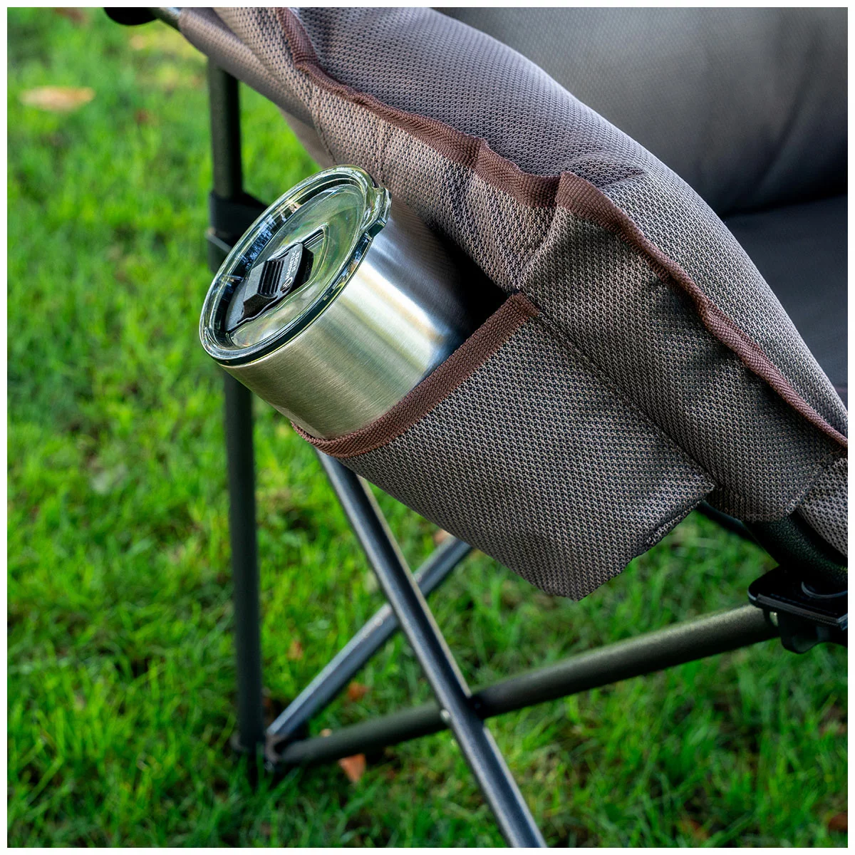 Mac Sports Extra Padded Foldable Moon Club Chair Brown Heavy Duty Outdoor 227kg