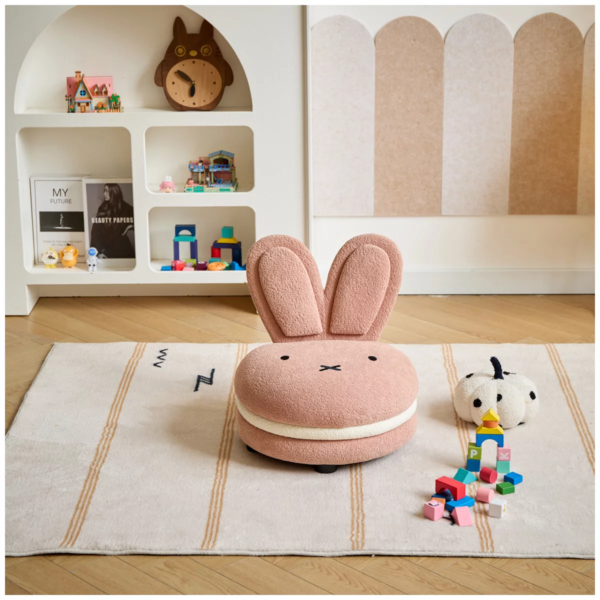 Aesthetik Kids Miffy Macaron Chair Pink Bouclé Kids Accent Chair Bunny Seat