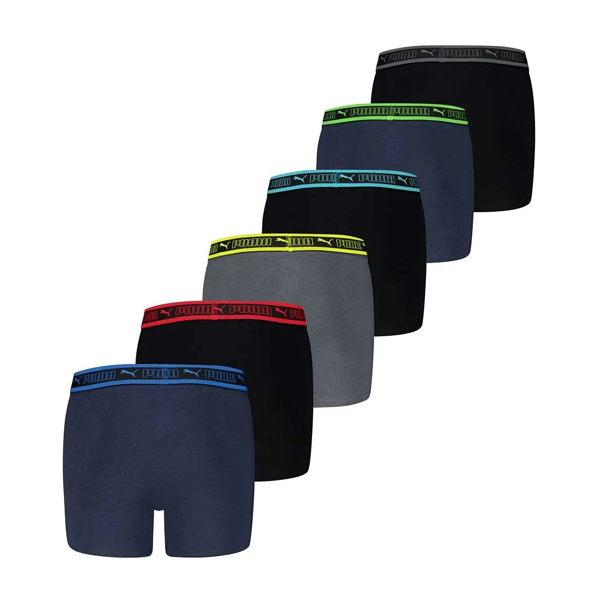 PUMA Boys Boxer Briefs 6 Pack Cotton Stretch Navy Grey Black Large