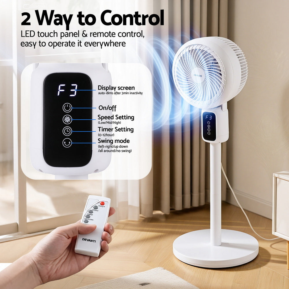 Devanti Pedestal Fan W/ Remote 3 Speed 12H Timer Height Adjustable Cooling Fan