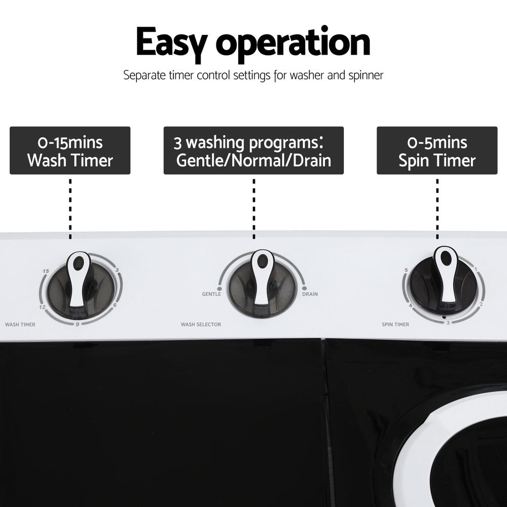 Devanti Portable Washing Machine Twin Tub 7KG White