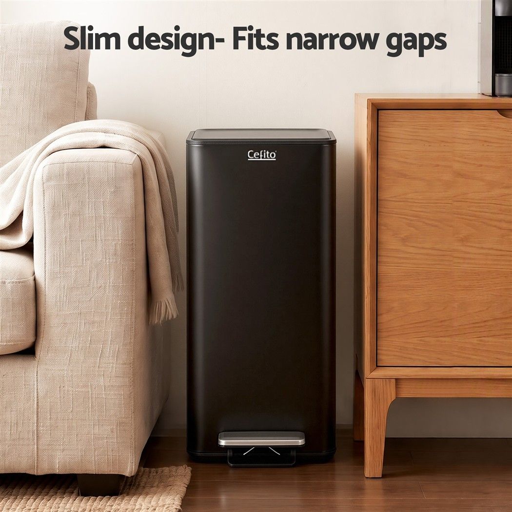 Cefito 15L Pedal Rubbish Bin Slim Carbon Steel Garbage Bin for Home Black