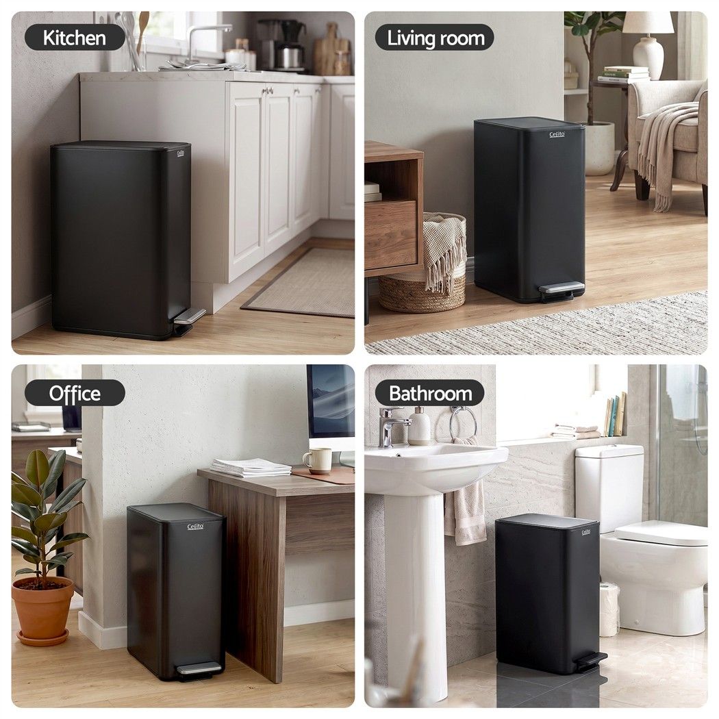 Cefito 15L Pedal Rubbish Bin Slim Carbon Steel Garbage Bin for Home Black