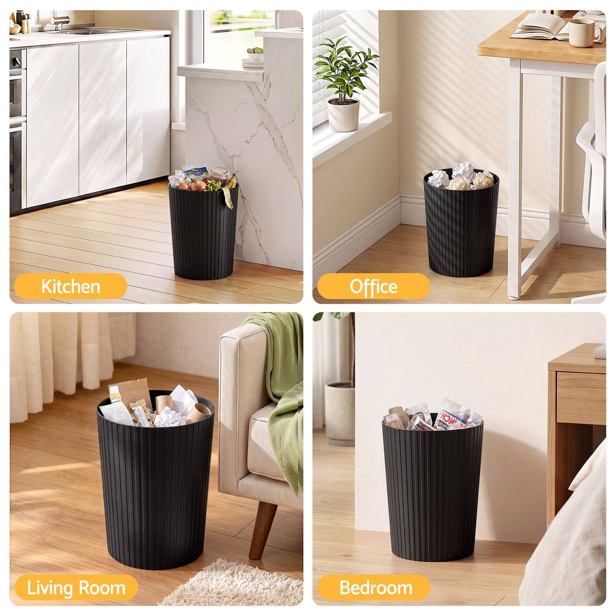 Cefito 8L Open Top Rubbish Bins Waste Bin Trash Can Storage Dustbin Black