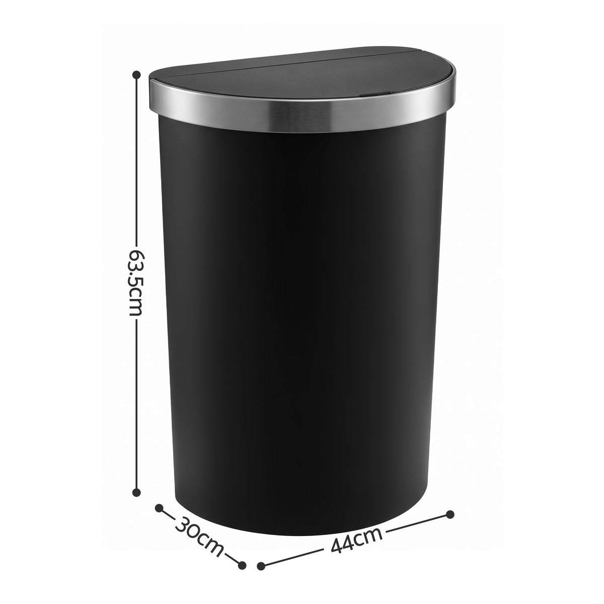 Devanti 50L Sensor Bin D-Shape Trash Can Kitchen Smart Rubbish Bin Black