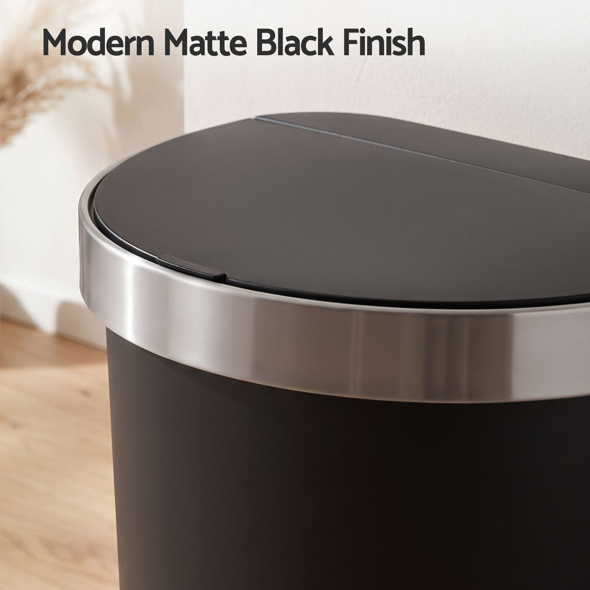 Devanti 50L Sensor Bin D-Shape Trash Can Kitchen Smart Rubbish Bin Black