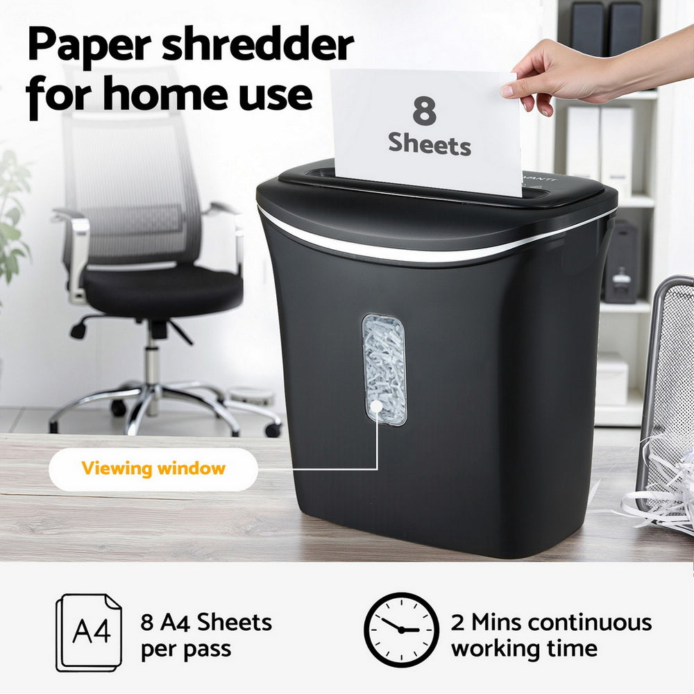 Devanti 12L Cross-Cut Shredder 8-Sheet Paper Home Office Credit Card