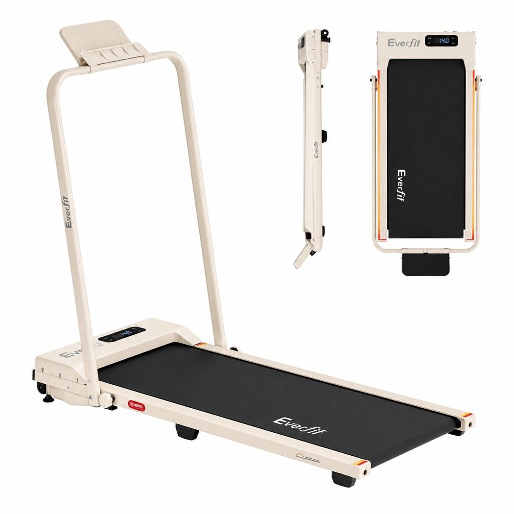 Everfit 3 in 1 Walking Pad Treadmill 12% Incline Foldable Under Desk Treadmills for Home 38cm Beige