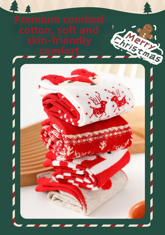 Christmas gift  Christmas Socks Combed Cotton 4 Pair Medium Socks Gift Box