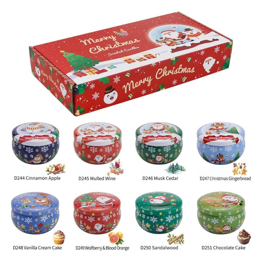 Christmas gift Aussie Christmas Scented Candle Set – 8-Piece Tin Candles with Festive Scents & Designs for Holiday Cheer