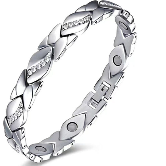 Christmas gift Stylish Ancient Copper Magnetic Therapy Bracelet with Diamond Accents - Enhance Health & Elegance（silver）