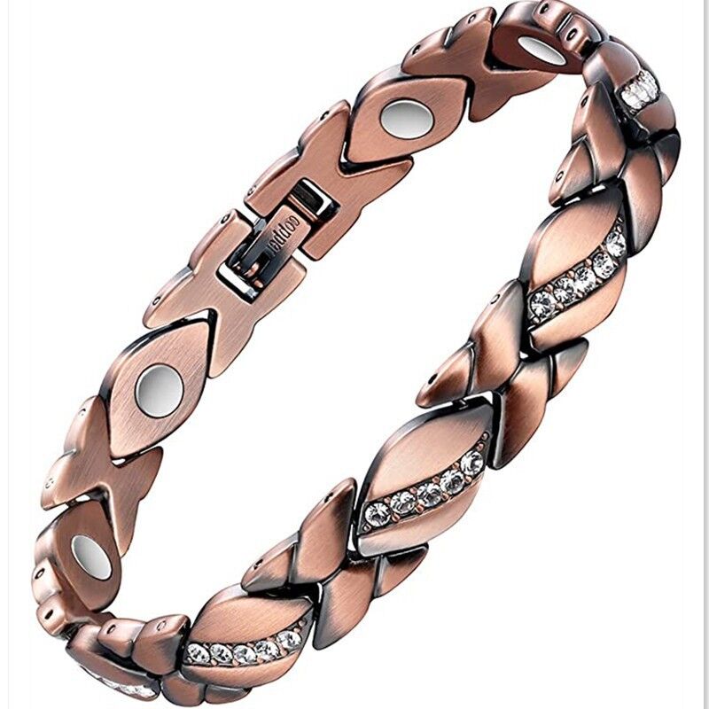 Christmas gift Stylish Ancient Copper Magnetic Therapy Bracelet with Diamond Accents - Enhance Health & Elegance（silver）
