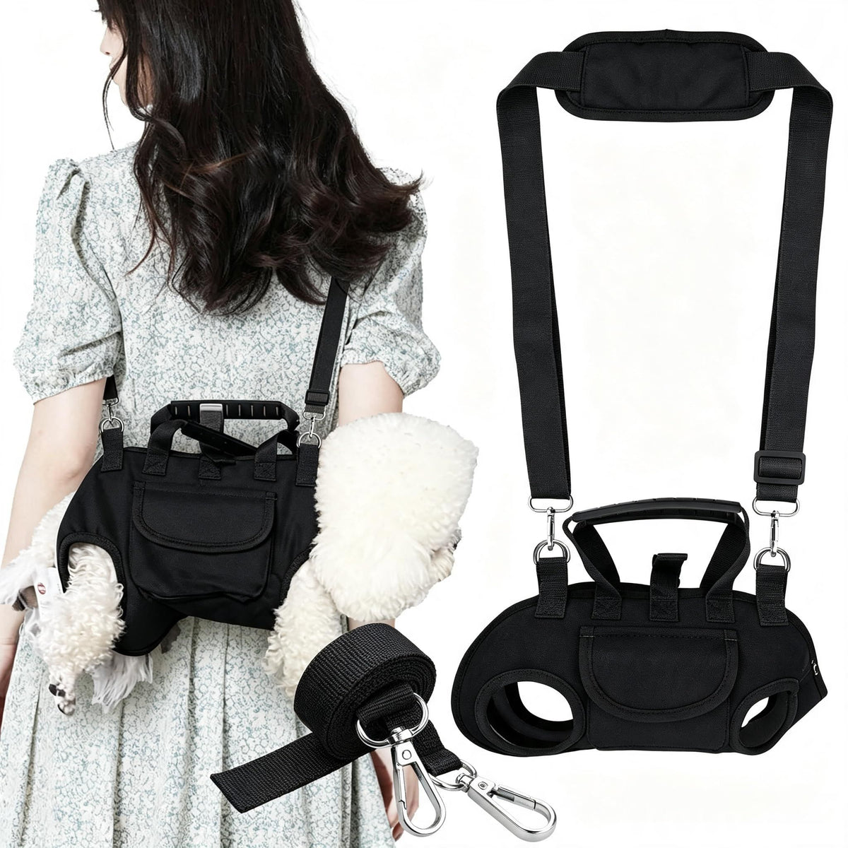Hands Free Dog Backpack Carrier for Small Dogs, Breathable Pet Carrier with Adjustable Straps,Portable Shoulder Carrier Sling Backpack for Hiking, Camping, Walking, Cycling, M (Black)