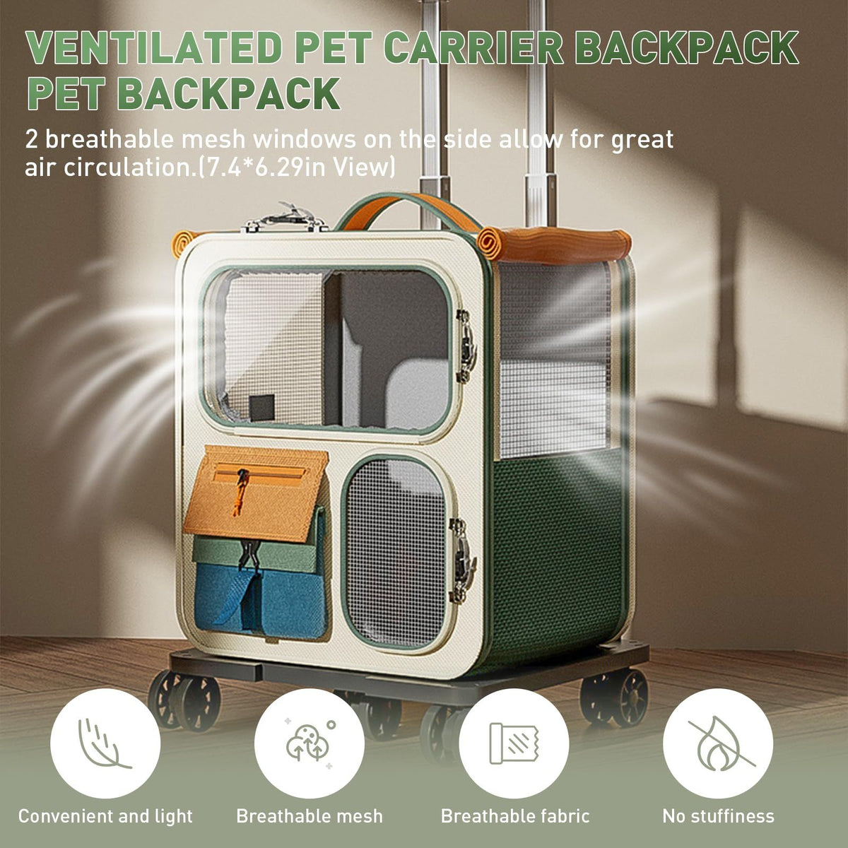 Cat Carrier with Wheels, Folding Rolling Pets Carrier on Wheel Soft Pet Handbag Cats Backpack, Dog Carriers up to 23 LBs Removable Cat Bag for Small Dogs Medium Cats Outing(Brown)