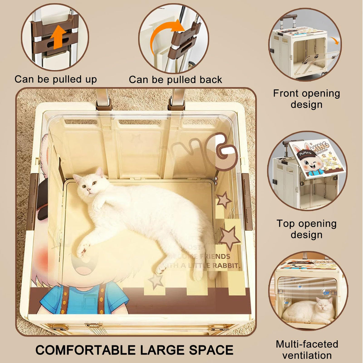 Foldable Sliding crates, Large-Capacity suitcases, Airplane Wheel Handbags, pet Boxes, Groceries and Outdoor Utility trolleys, Compact and Foldable Design, 16*14*16.5in (beige)