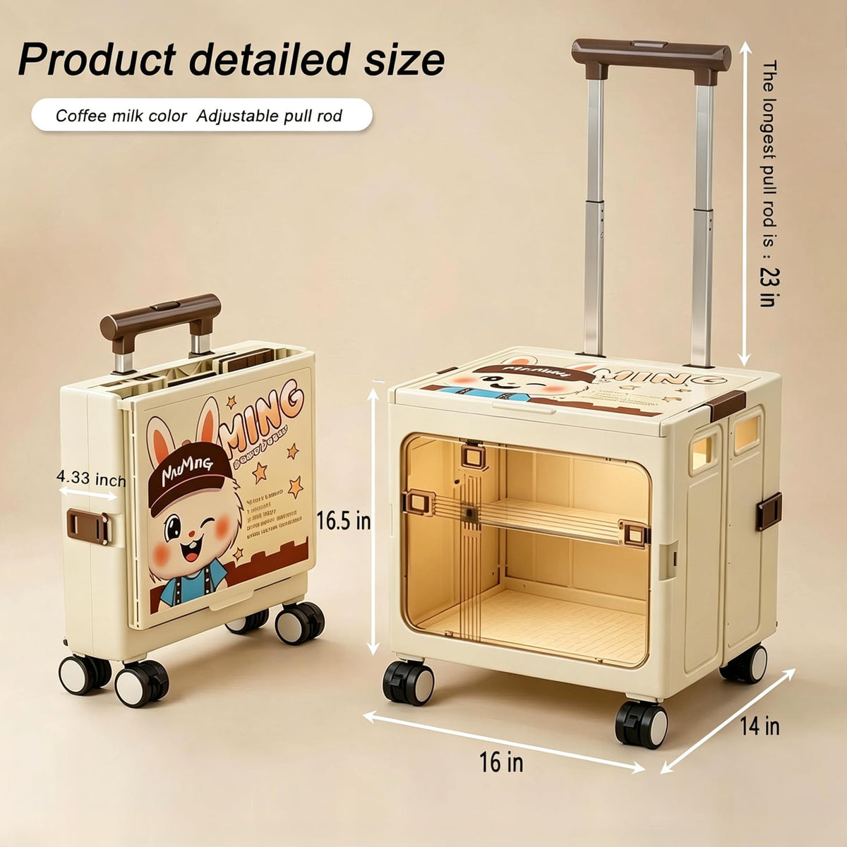 Foldable Sliding crates, Large-Capacity suitcases, Airplane Wheel Handbags, pet Boxes, Groceries and Outdoor Utility trolleys, Compact and Foldable Design, 16*14*16.5in (beige)