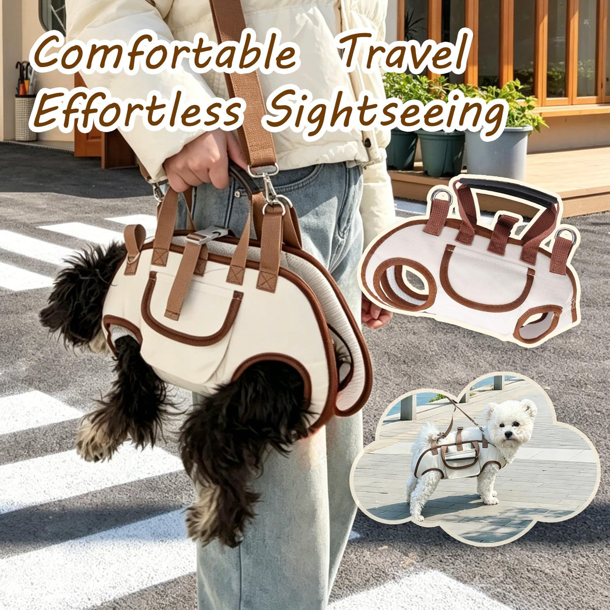 Hands Free Dog Backpack Carrier for Small Dogs, Breathable Pet Carrier with Adjustable Straps,Portable Shoulder Carrier Sling Backpack for Hiking, Camping, Walking, Cycling,S(Brown)