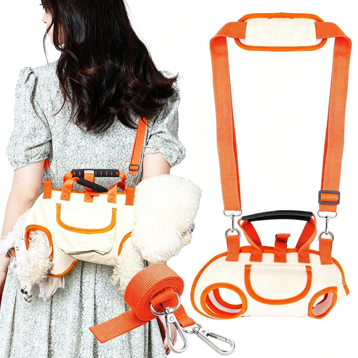 Hands Free Dog Backpack Carrier for Small Dogs, Breathable Pet Carrier with Adjustable Straps,Portable Shoulder Carrier Sling Backpack for Hiking, Camping, Walking, Cycling,S(Orange)