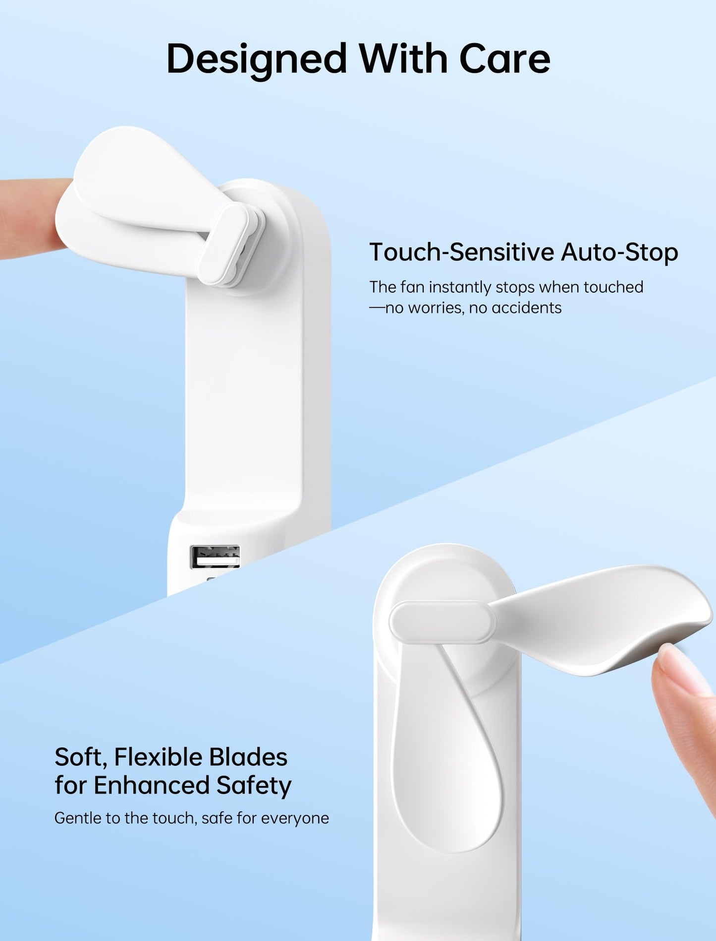 Handheld Mini Fan (White), 3-in-1 USB Rechargeable Portable Fan with Power Bank & Flashlight, Pocket Design for Travel & Summer