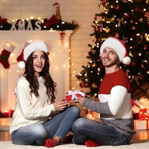 10Pack Christmas Santa Hats for Adults - Extra Thicken Velvet Santa Claus Hats for Women Men Fluffy Plush Xmas Hats Christmas Party Supplies New Year's Eve Party Hats for Adults Teenagers