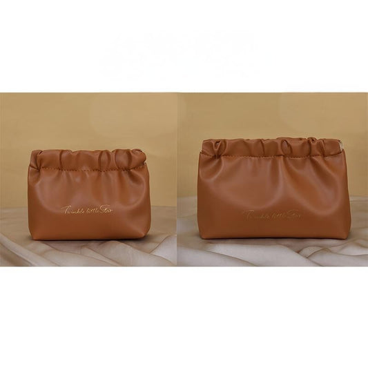 Leather Cosmetic Bag Set, Big & Small "Twinkle Little Star" Makeup Organizer for Travel & Daily Use(brown)