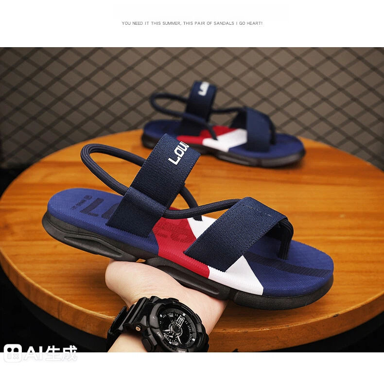 Men's 3-Color Convertible Sandals & Slippers, Outdoor Non-Slip EVA Thick-Sole Beach Shoes for Dual Wear(dark blue-37)