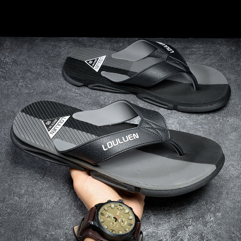 Men's Flip Flops with EVA-PVC Dual Sole, Grey for Comfort  & Slip-Resistance(43)