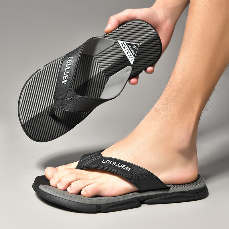 Men's Flip Flops with EVA-PVC Dual Sole, Grey for Comfort  & Slip-Resistance(45)