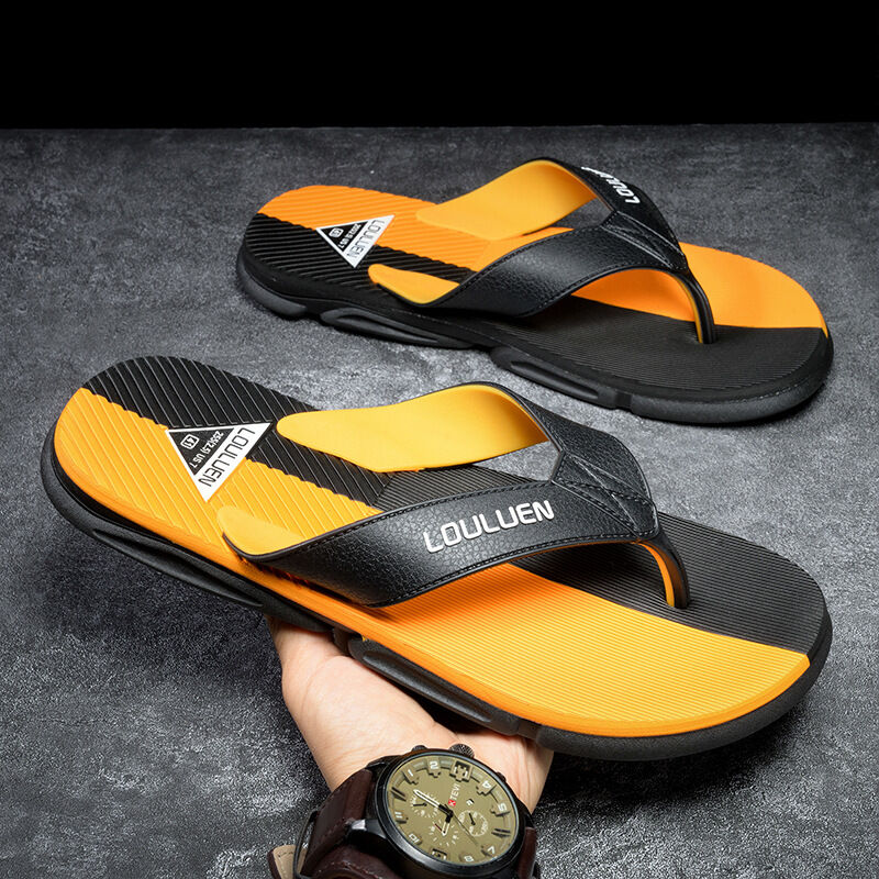 Men's Flip Flops with EVA-PVC Dual Sole, Orange for Comfort & Slip-Resistance(42)