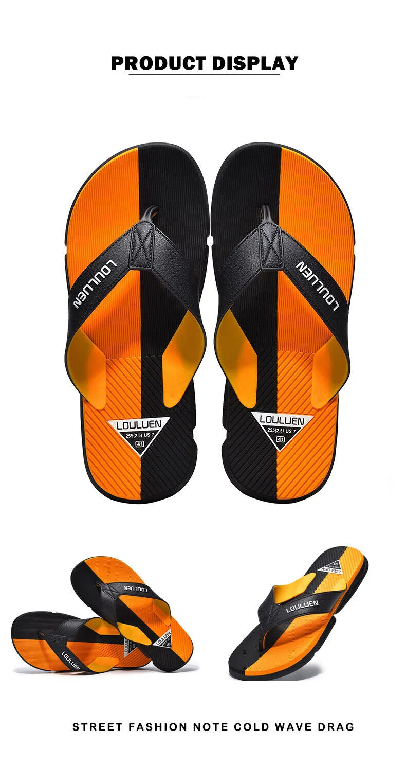 Men's Flip Flops with EVA-PVC Dual Sole, Orange for Comfort & Slip-Resistance(42)