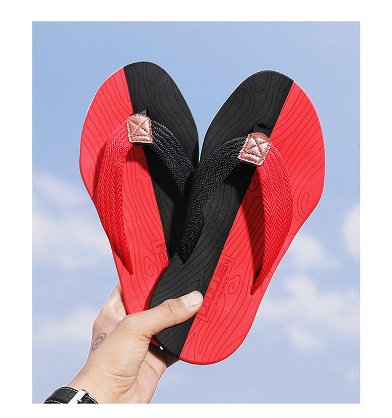 Men's Outdoor Non-Slip Flip Flops, 6 Colors EVA Lightweight Thick-Sole Beach Sandals for Casual & Sports(red and black-39)