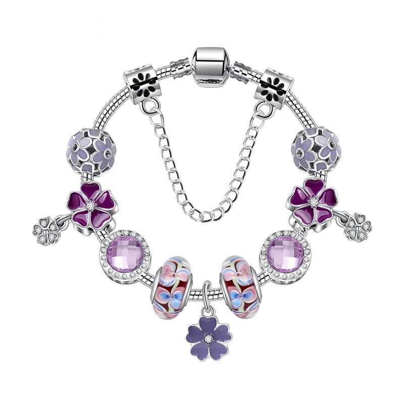Purple Floral Pendant Bracelet(18cm)