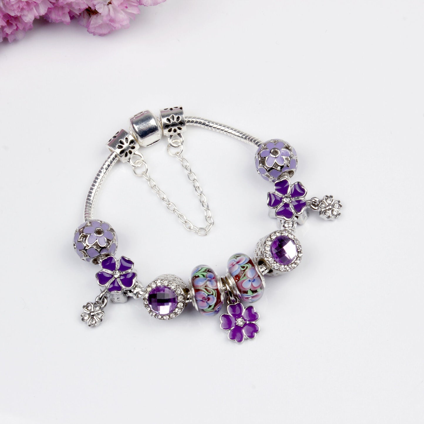 Purple Floral Pendant Bracelet(18cm)