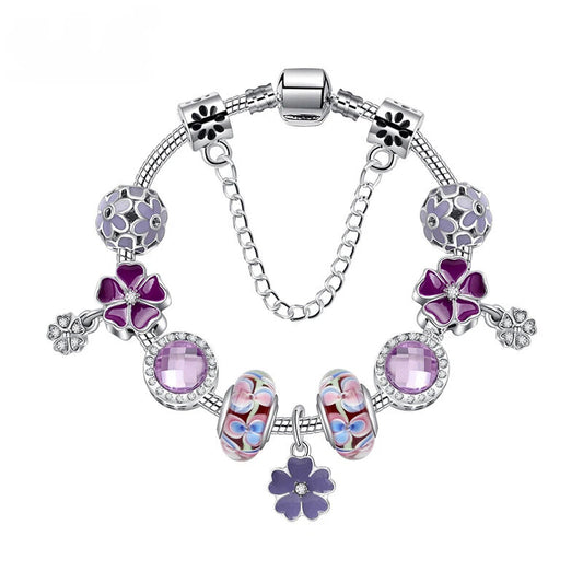 Purple Floral Pendant Bracelet(19cm)