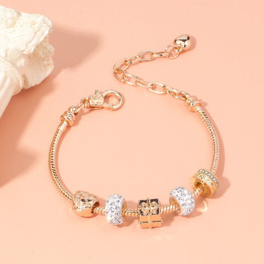 Rose Gold Crystal & Heart Charm Bracelet(rose gold,16cm)