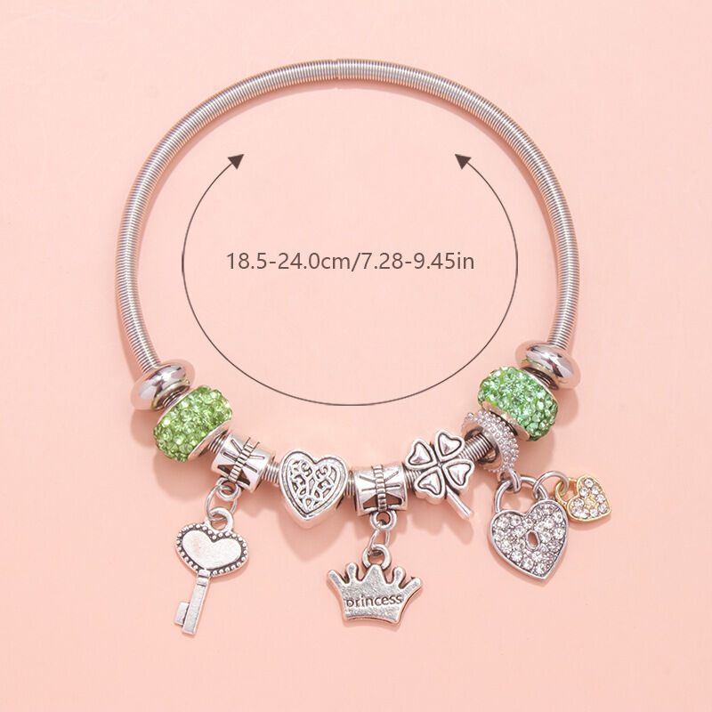 Charm Bracelet with Heart, Four-Leaf Clover & Rhinestone Beads(green)
