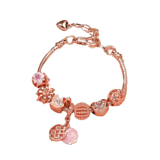 Hollow Crystal-Encrusted Swan Crown Flower Heart Bracelet(rose gold,17cm)