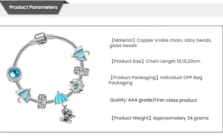 Anime Character Colorful Umbrella Alloy Charm Bracelet with Rhinestones(19cm)